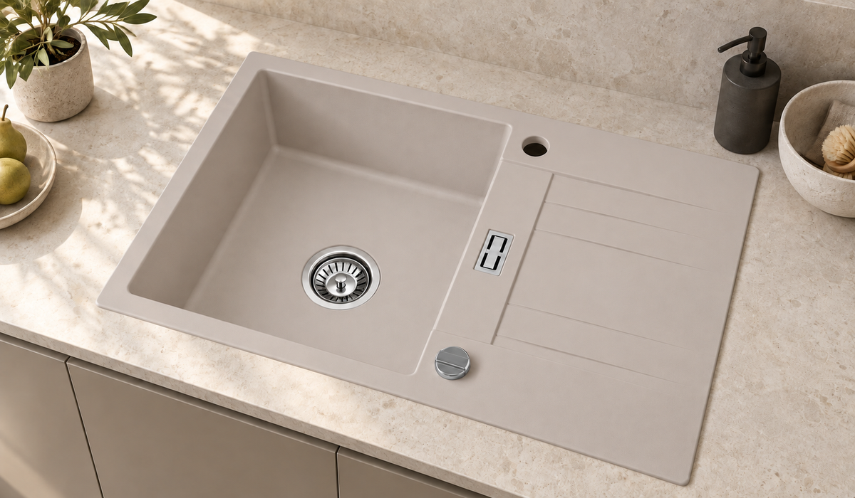 Homeline Granitspüle London – Sandfarbe | 76 × 44 cm