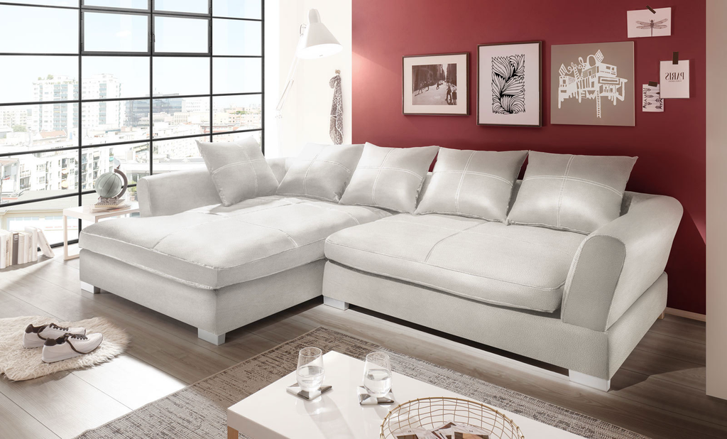 Couchgarnitur Weiss Sofa K-Leder Eck Sofa Wohnlandschaft Megasofa Links Design.
