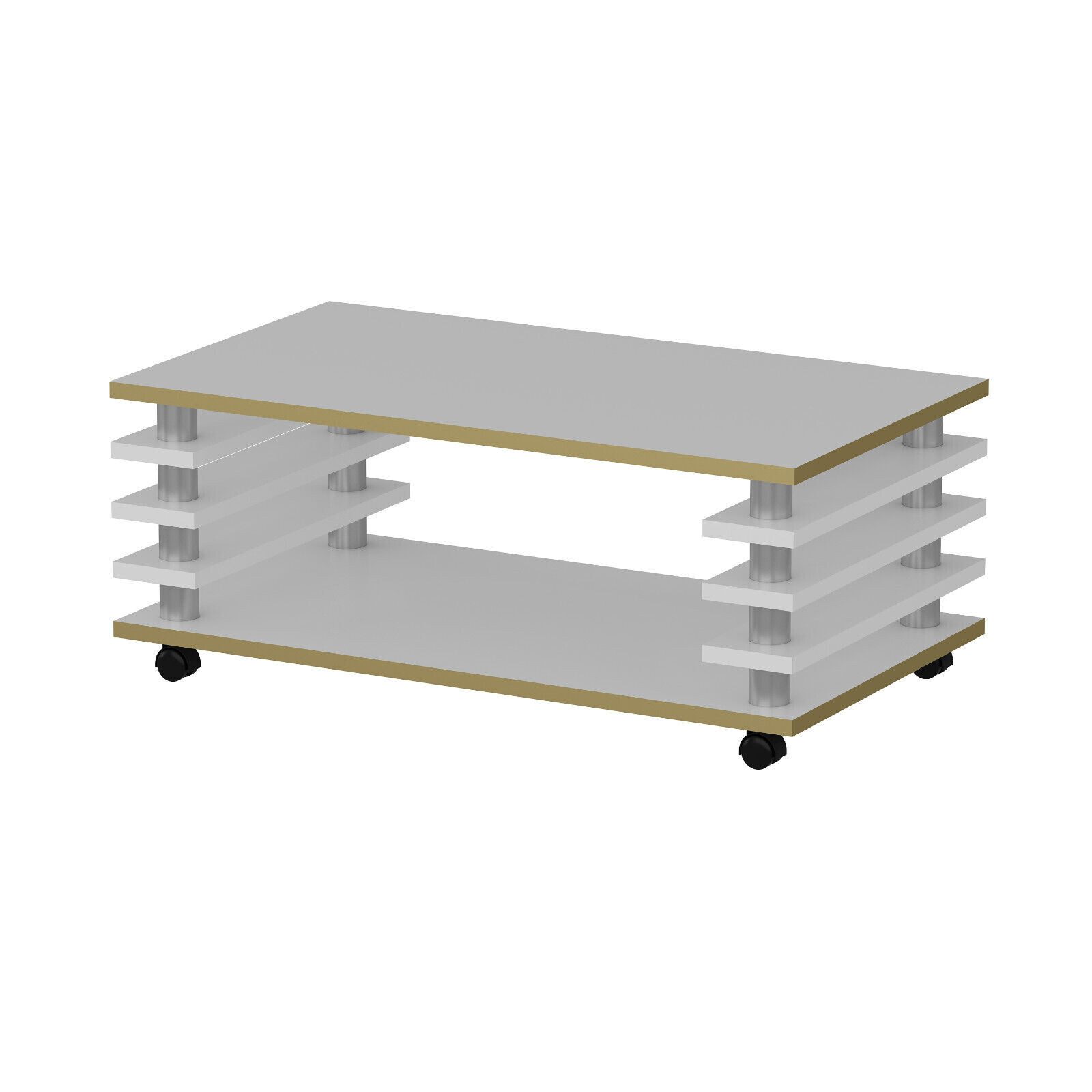 Couchtisch 115x 65 cm Wohnzimmer Tisch Weiß / Gold Baarn Tische Beistelltisch 2