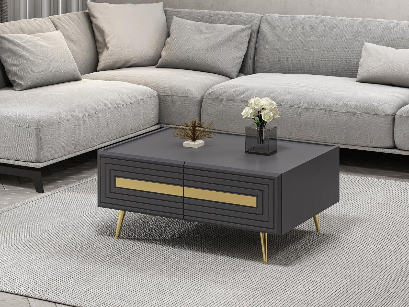 Couchtisch 90 x 64cm Wohnzimmer Tisch Gold jose antrazhit Tische Beistelltisch 1