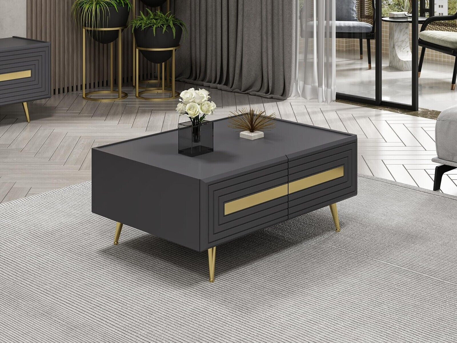 Couchtisch 90 x 64cm Wohnzimmer Tisch Gold jose antrazhit Tische Beistelltisch 1