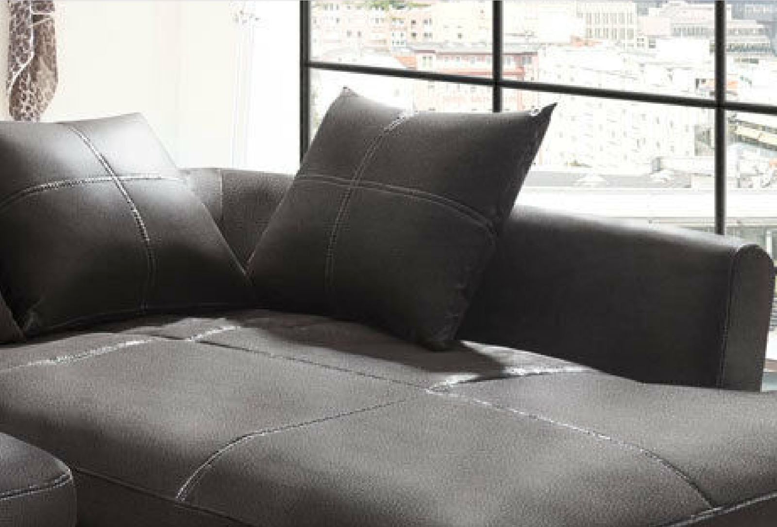 Design Couchgarnitur Anthrazit Sofa K-Leder Eck Big Sofa Wohnlandschaft Rechts