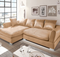 Design Couchgarnitur Beige Sofa K-Leder Eck Sofa Wohnlandschaft Megasofa Links