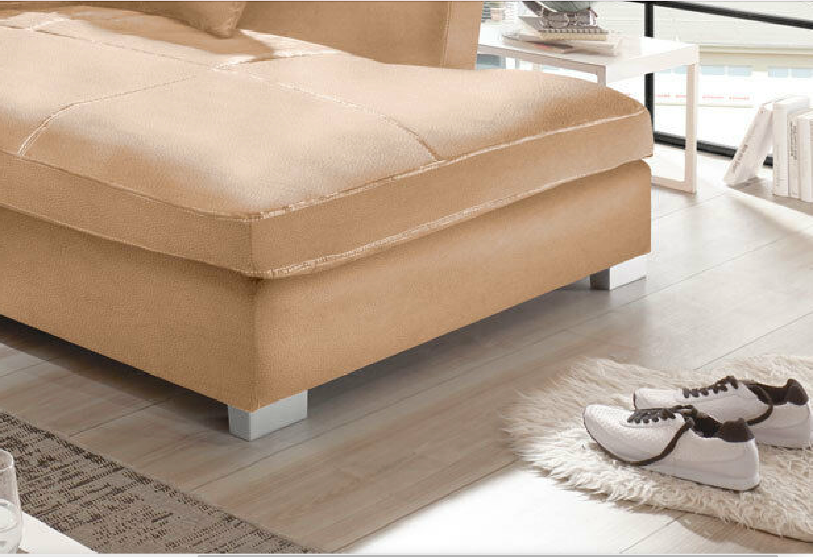 Design Couchgarnitur Beige Sofa K-Leder Eck Sofa Wohnlandschaft Megasofa Links