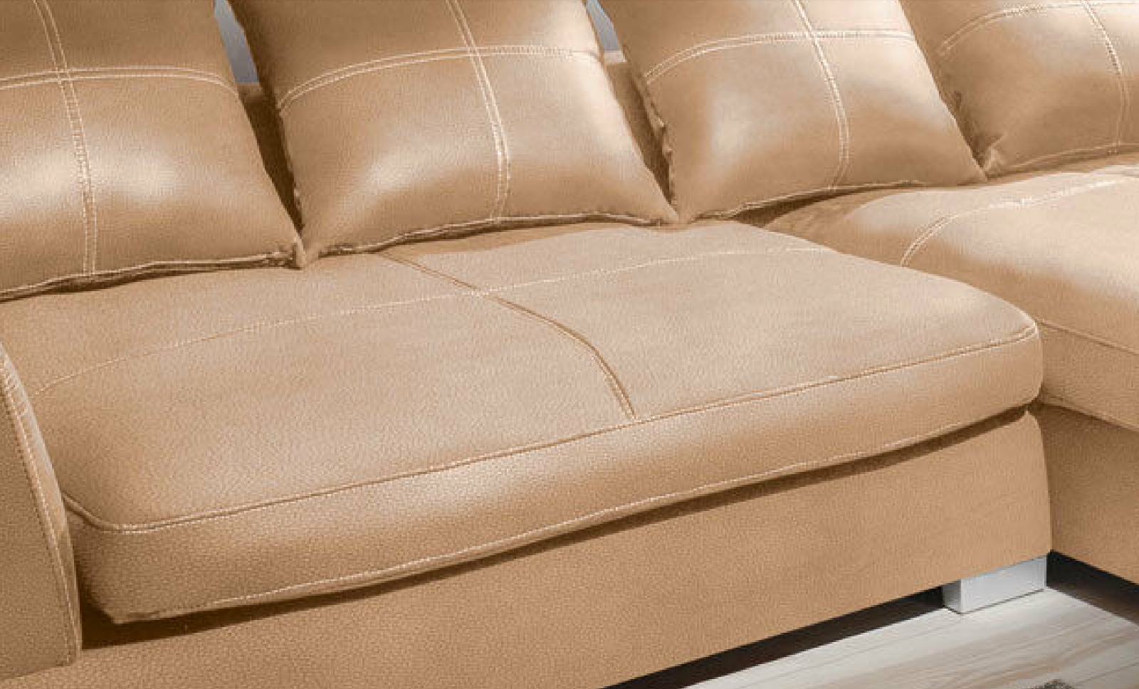 Design Couchgarnitur Beige Sofa K-Leder Eck Sofa Wohnlandschaft Megasofa Links