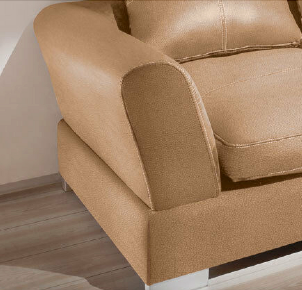 Design Couchgarnitur Beige Sofa K-Leder Eck Sofa Wohnlandschaft Megasofa Rechts