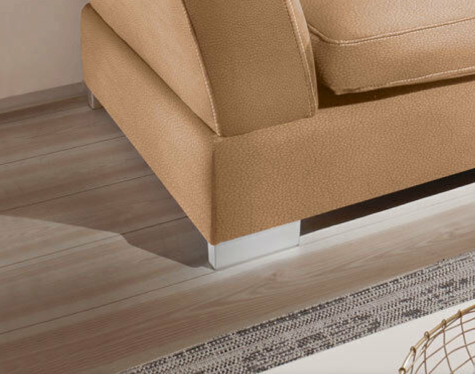 Design Couchgarnitur Beige Sofa K-Leder Eck Sofa Wohnlandschaft Megasofa Rechts