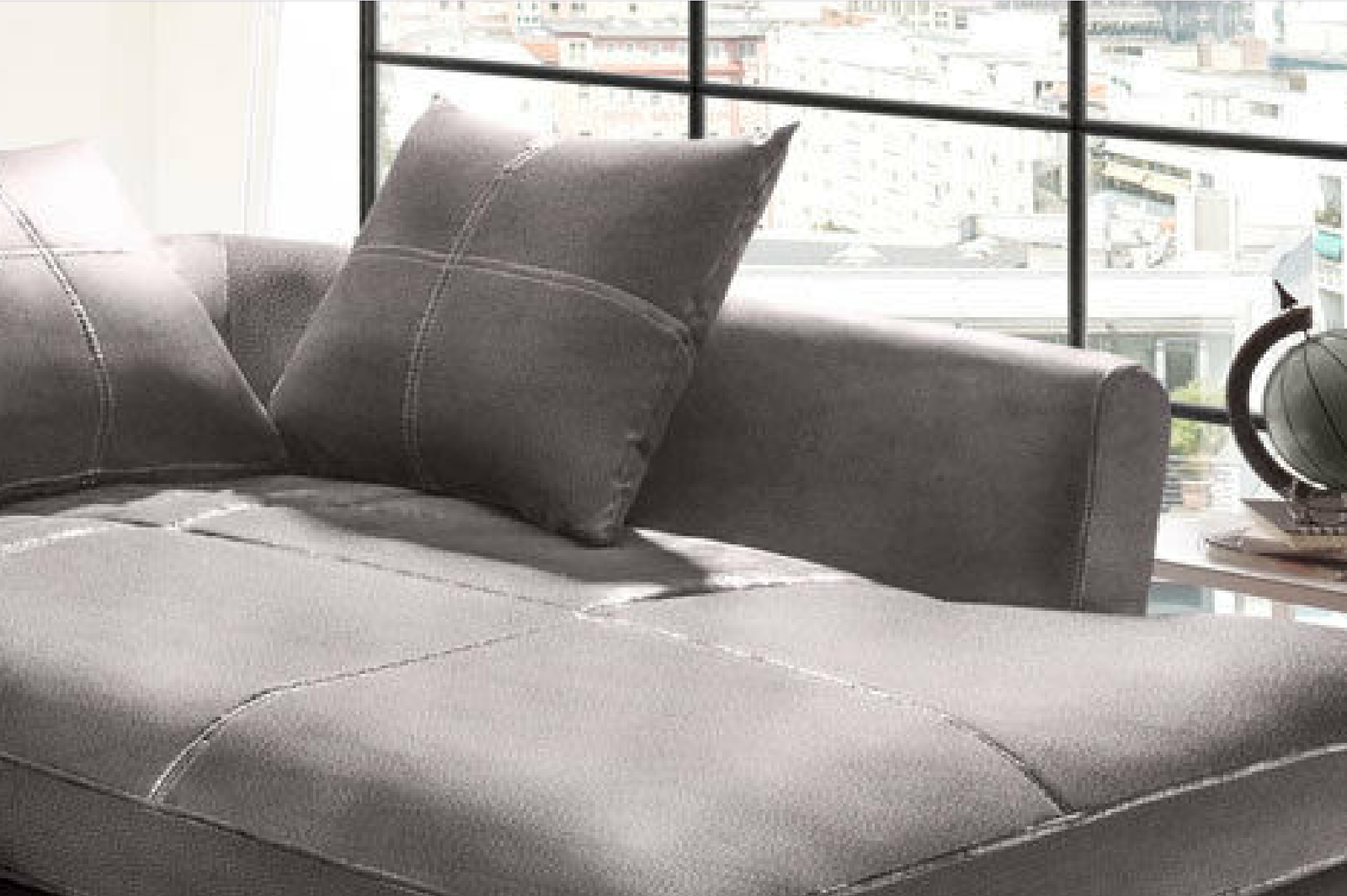 Design Couchgarnitur Grau Sofa K-Leder Eck Sofa Wohnlandschaft Megasofa Rechts