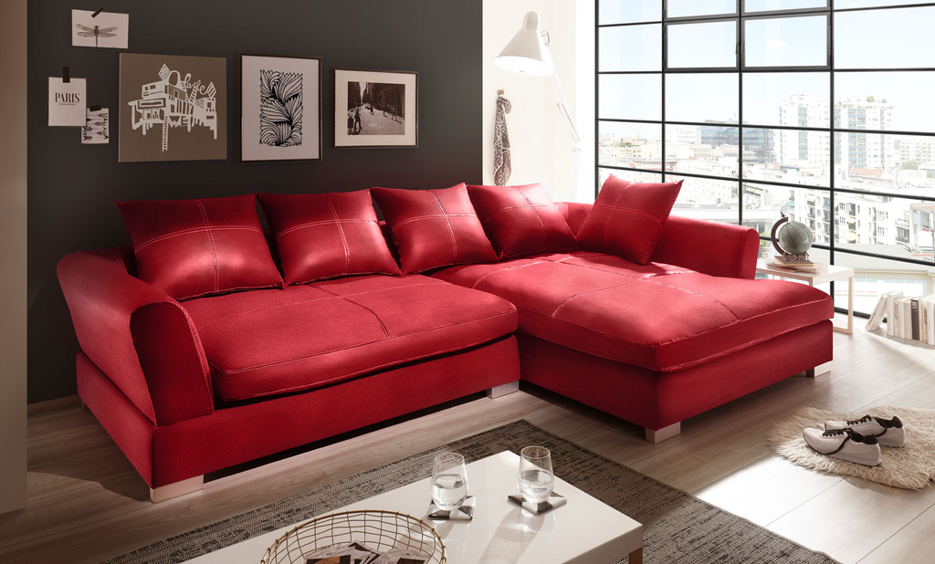 Design Couchgarnitur Rot Big Sofa K-Leder EckSofa Wohnlandschaft Megasofa Rechts