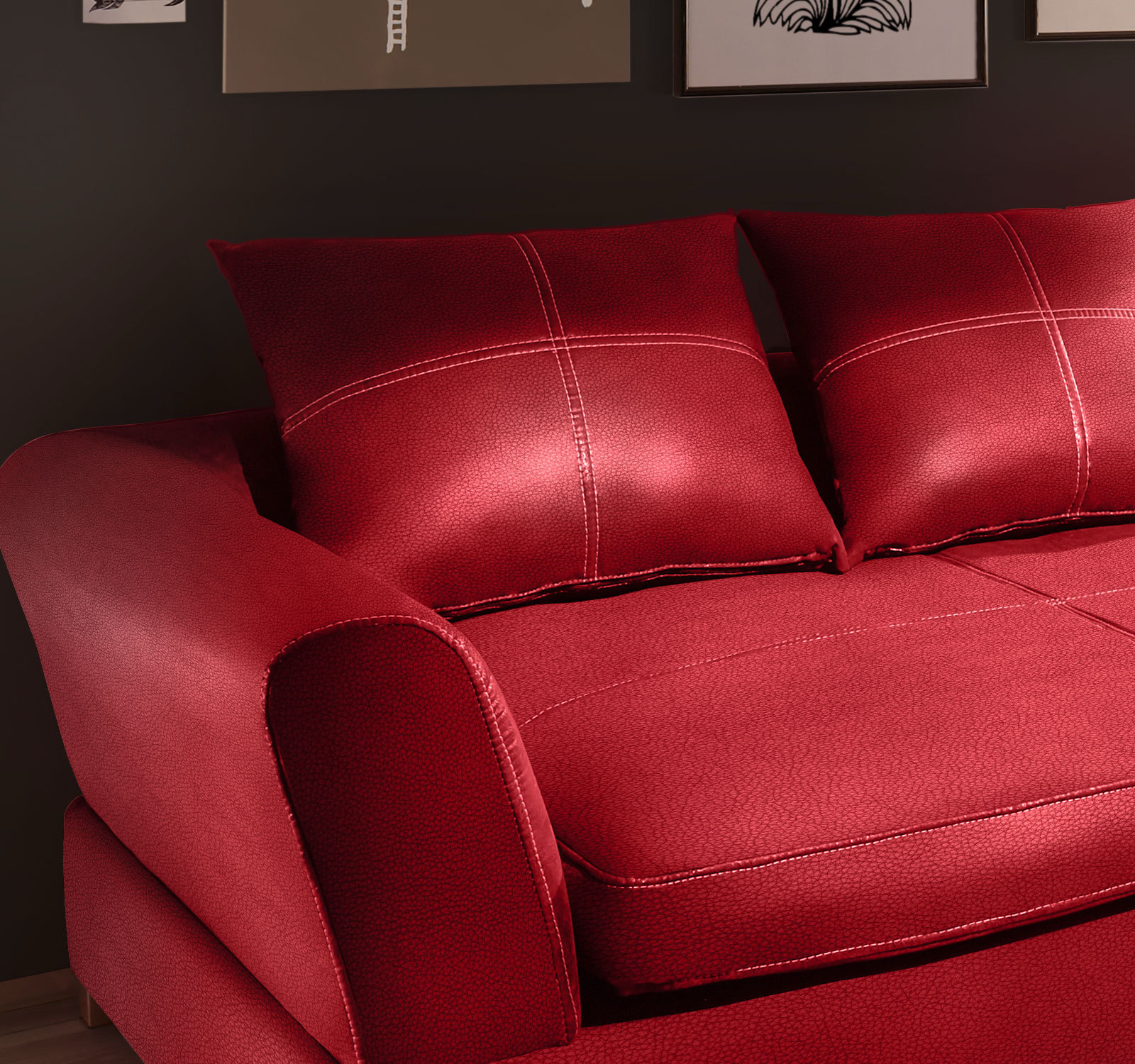 Design Couchgarnitur Rot Big Sofa K-Leder EckSofa Wohnlandschaft Megasofa Rechts