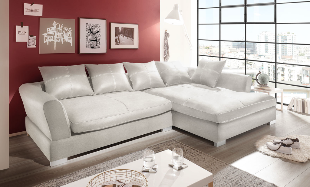 Design Couchgarnitur Weiss Sofa K-Leder Eck Sofa Wohnlandschaft Megasofa Rechts