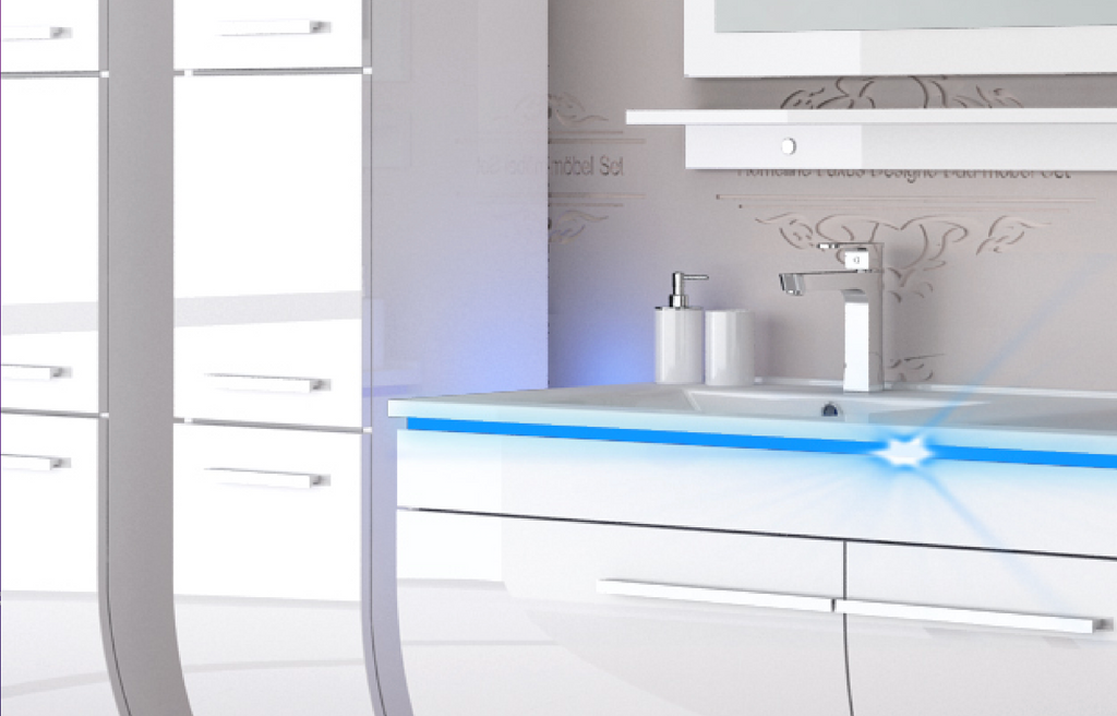 Doppelwaschtisch 240 cm Weiss Hochglanz Doppel Waschbecken Badmöbel Set Led Syt