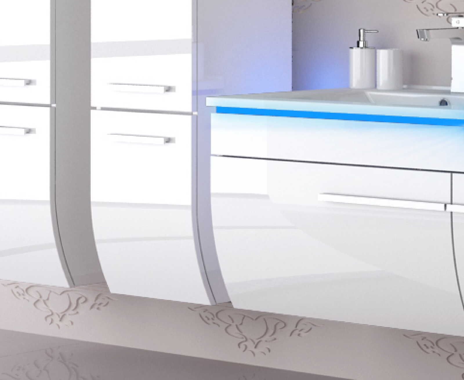Doppelwaschtisch 240 cm Weiss Hochglanz Doppel Waschbecken Badmöbel Set Led Syt