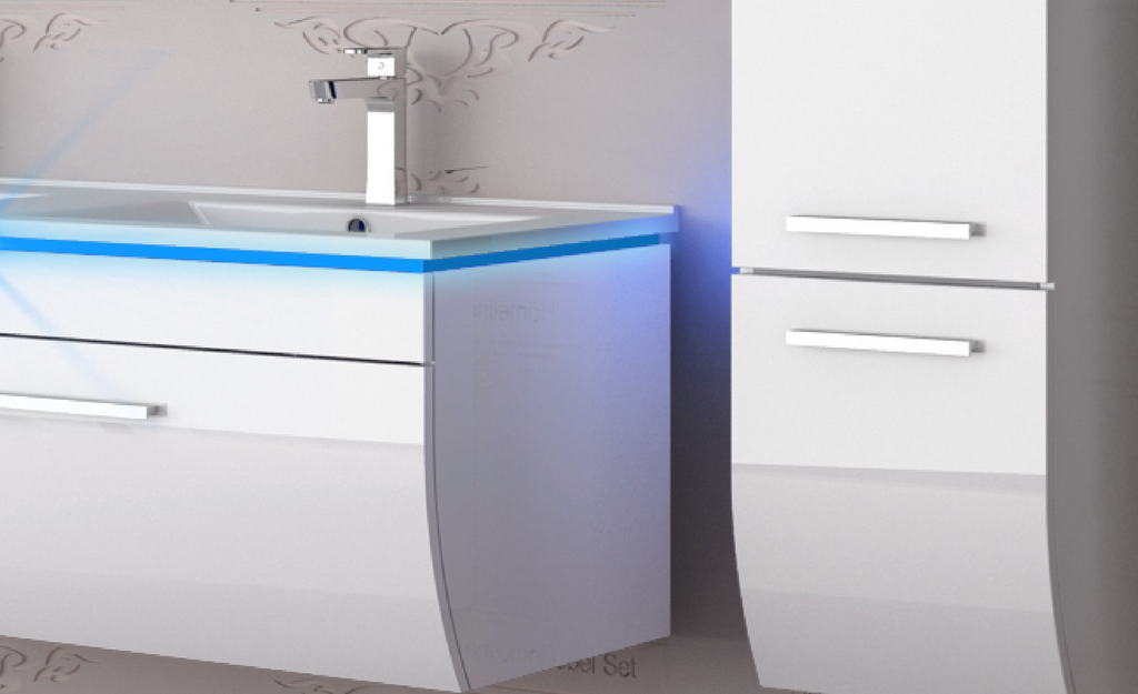 Doppelwaschtisch 240 cm Weiss Hochglanz Doppel Waschbecken Badmöbel Set Led Syt