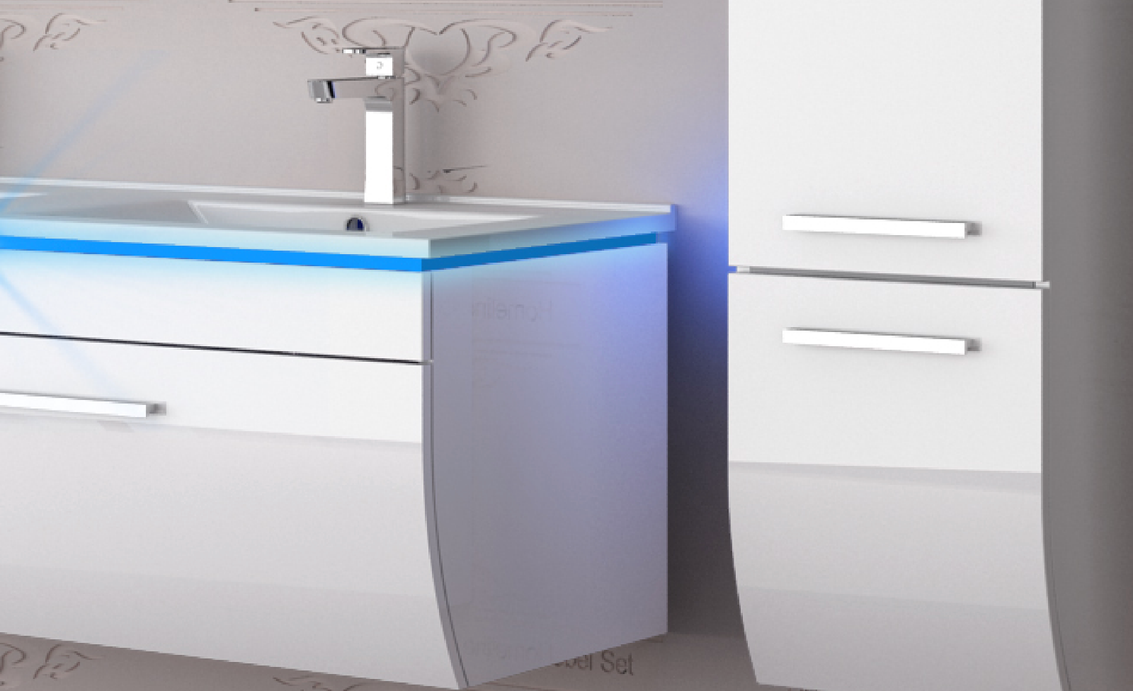 Doppelwaschtisch 240 cm Weiss Hochglanz Doppel Waschbecken Badmöbel Set Led Syt