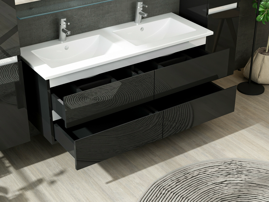 Doppelwaschtisch Hochglanz Schwarz Doppel Waschbecken Badezimmer Bad möbel Set