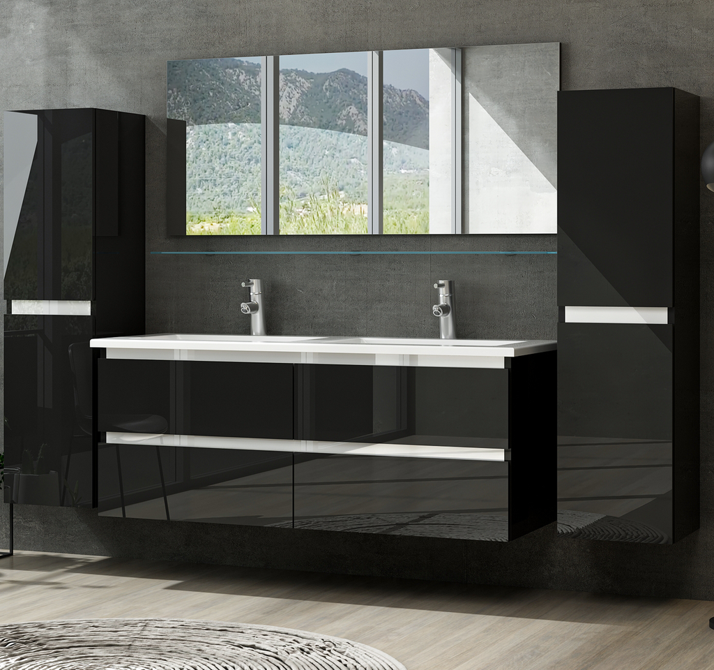 Doppelwaschtisch Schwarz Hochglanz Doppel Waschbecken Bad Badmöbel Set Marcel