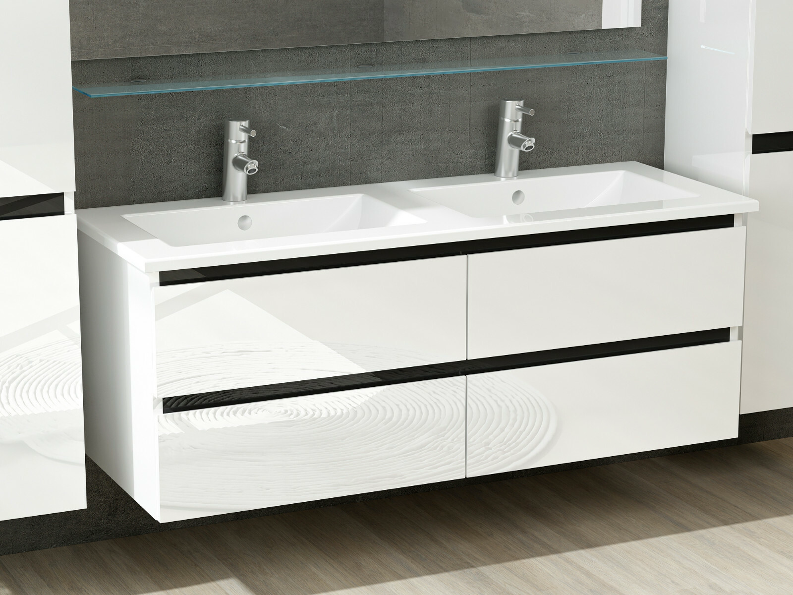 Doppelwaschtisch Weiß Hochglanz Doppel Waschbecken Badezimmer Badmöbel Set Denni