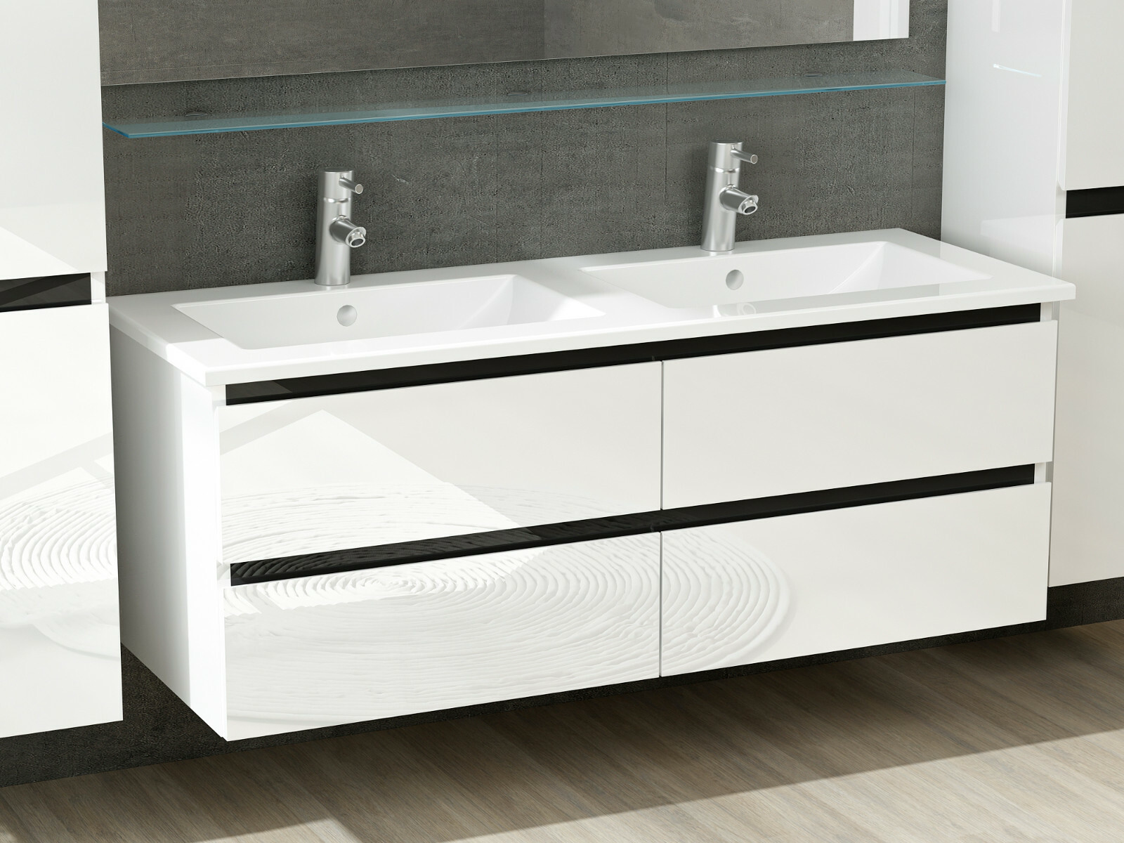 Doppelwaschtisch Weiß Hochglanz Doppel Waschbecken Badezimmer Möbel Badmöbel Set