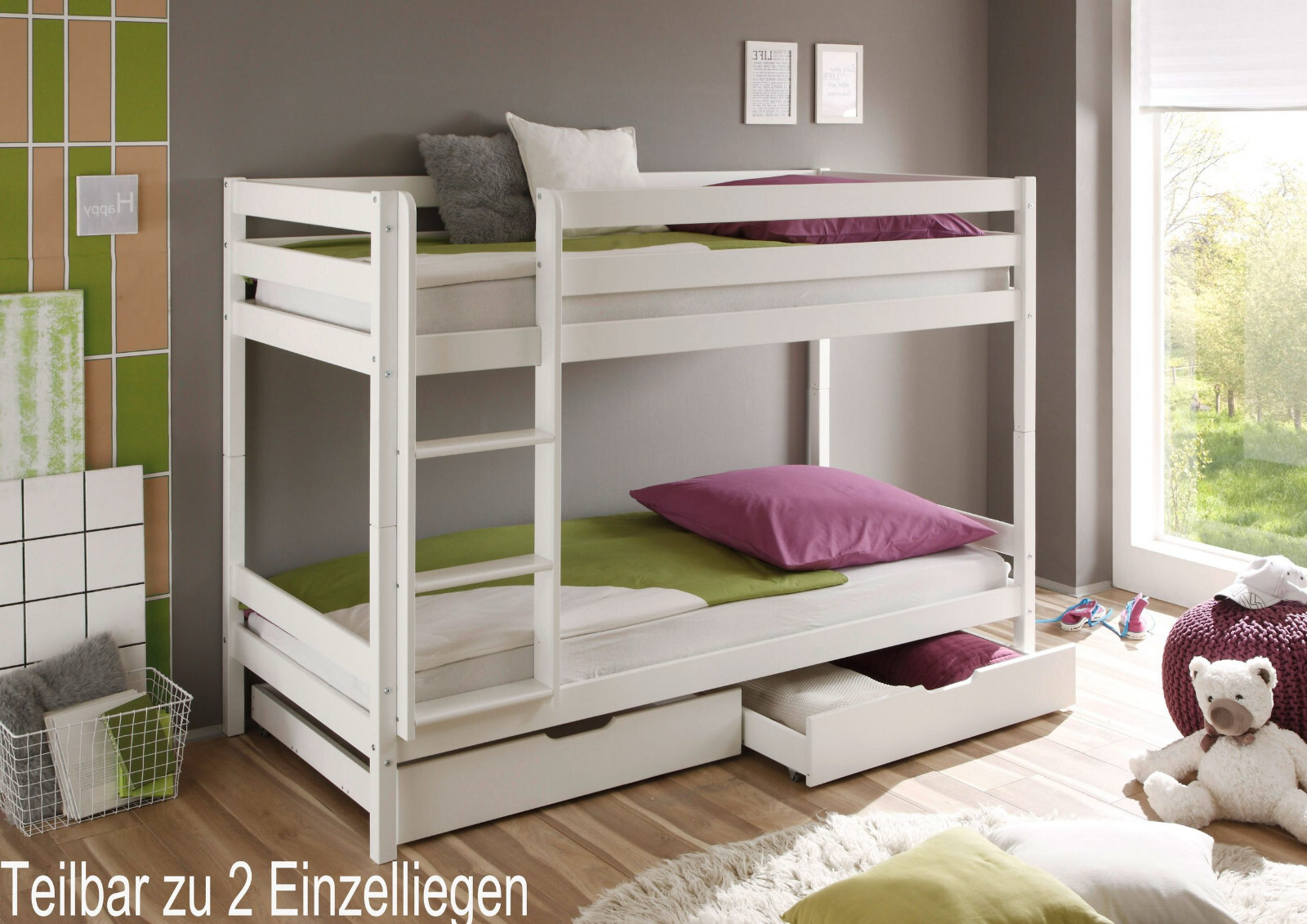 Kinderbett Etagenbett Hochbett Spielbett Stockbett weiss Lattenrost Schublade NE