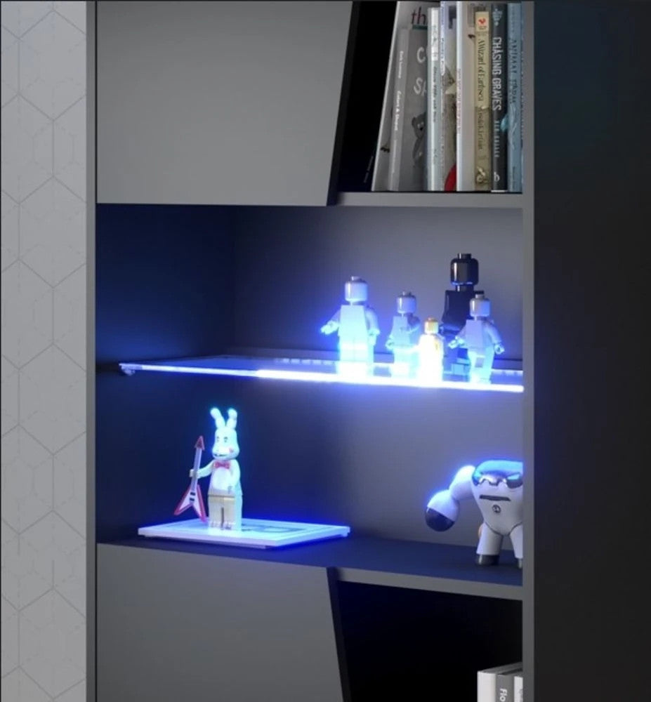 Gaming Set"Work"in schwarz und grau Gamingtisch und Schrank inkl.LED Farbwechsel