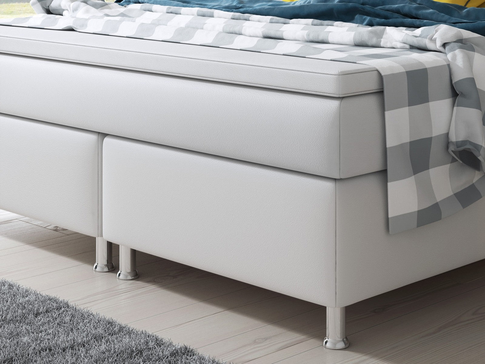 Boxspringbett Bett 180x200 cm Kunstleder Weiß Doppelbett  Schlafzimmer modern