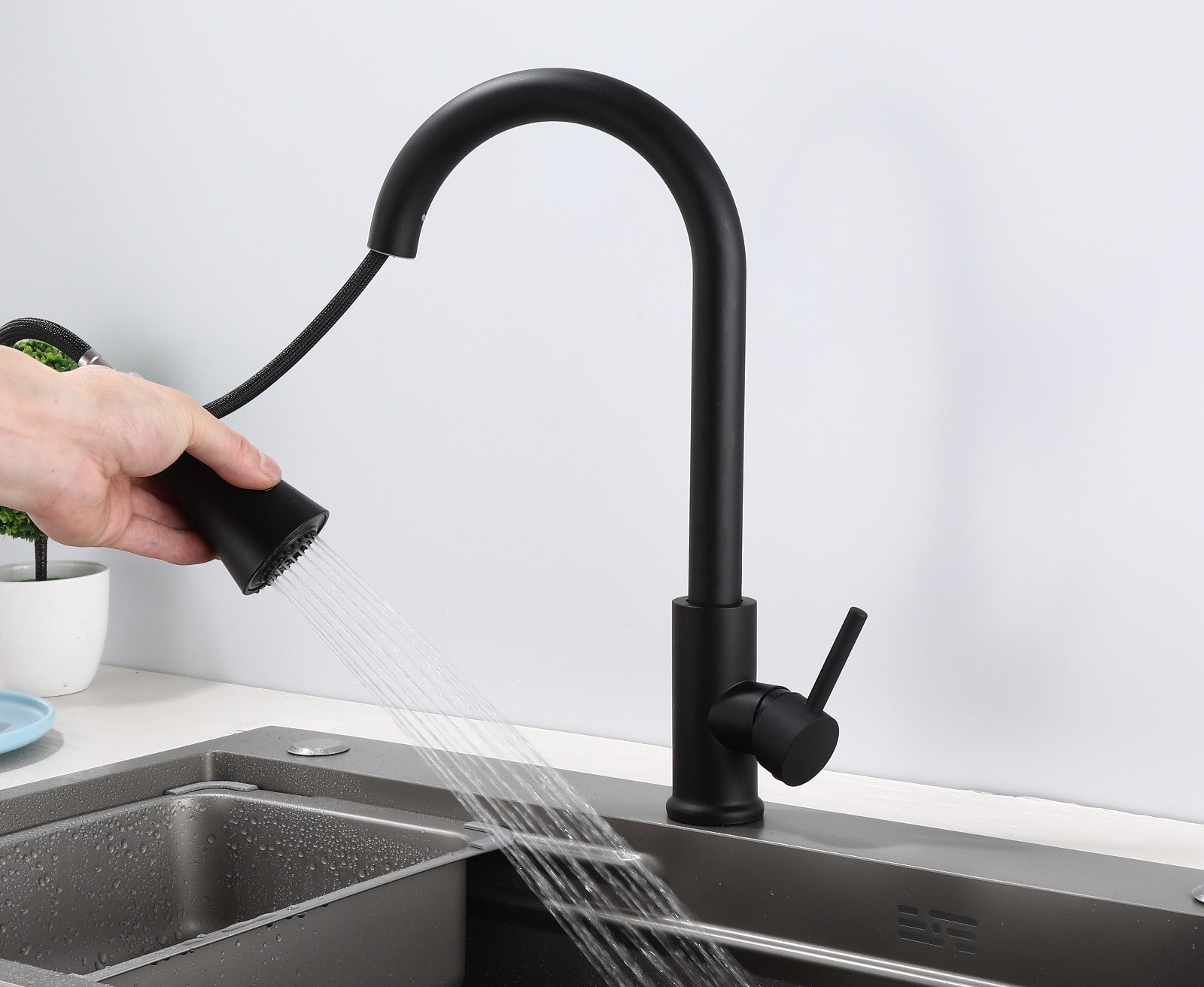 Küchenarmatur 360° Wasserhahn Küche Mischbatterie Spültisch Schwarz GMF803 39cn