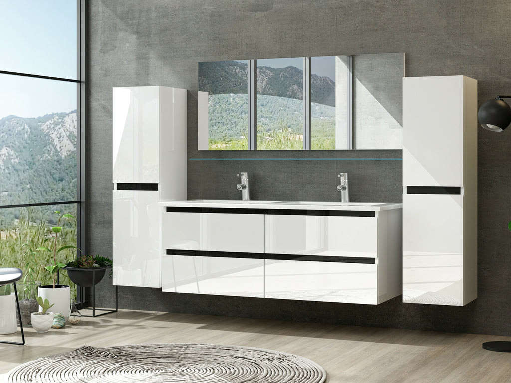 Doppelwaschtisch Weiß Hochglanz Doppel Waschbecken Badezimmer Badmöbel Set Denni