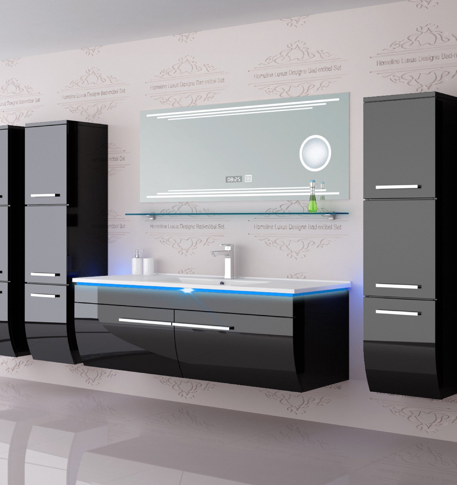 Badmöbel Set Badezimmer schränke Waschbecken Spiegel Schwarz  Badmöbel Set 120