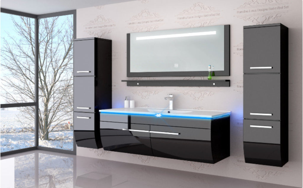 Badmöbel set hochglanz Schwarz Badmöbel Set montiert Touch Led System 120 cm Bad