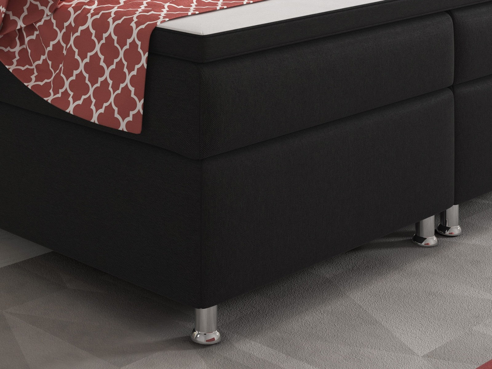 Boxspringbett Bett  90x200 Webstoff Schwarz Einzelbett Schlafzimmer modern
