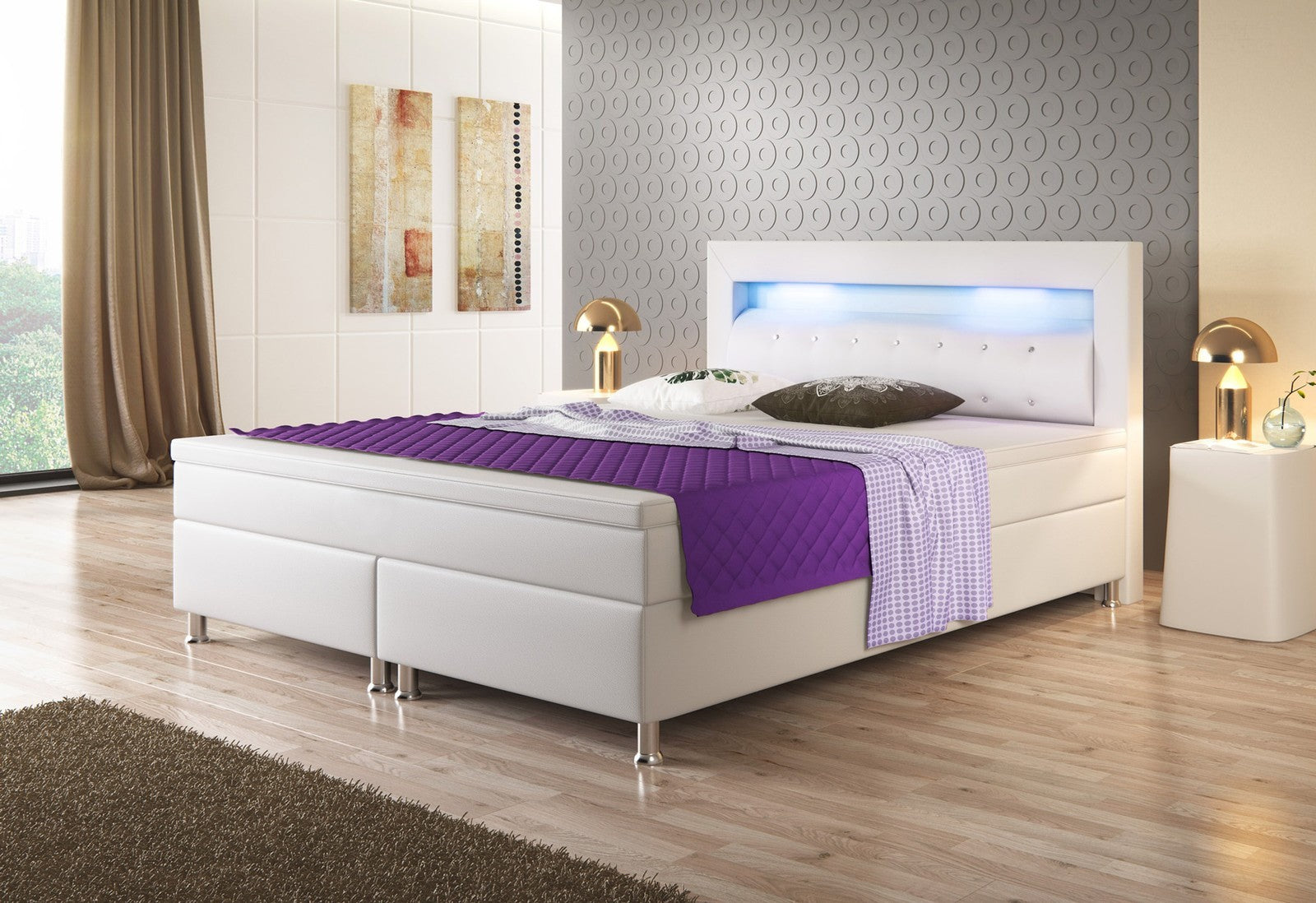 Boxspringbett Monaco 180x200 cm Kunstleder Weiß Komfortbett Hotelbett Doppelbett