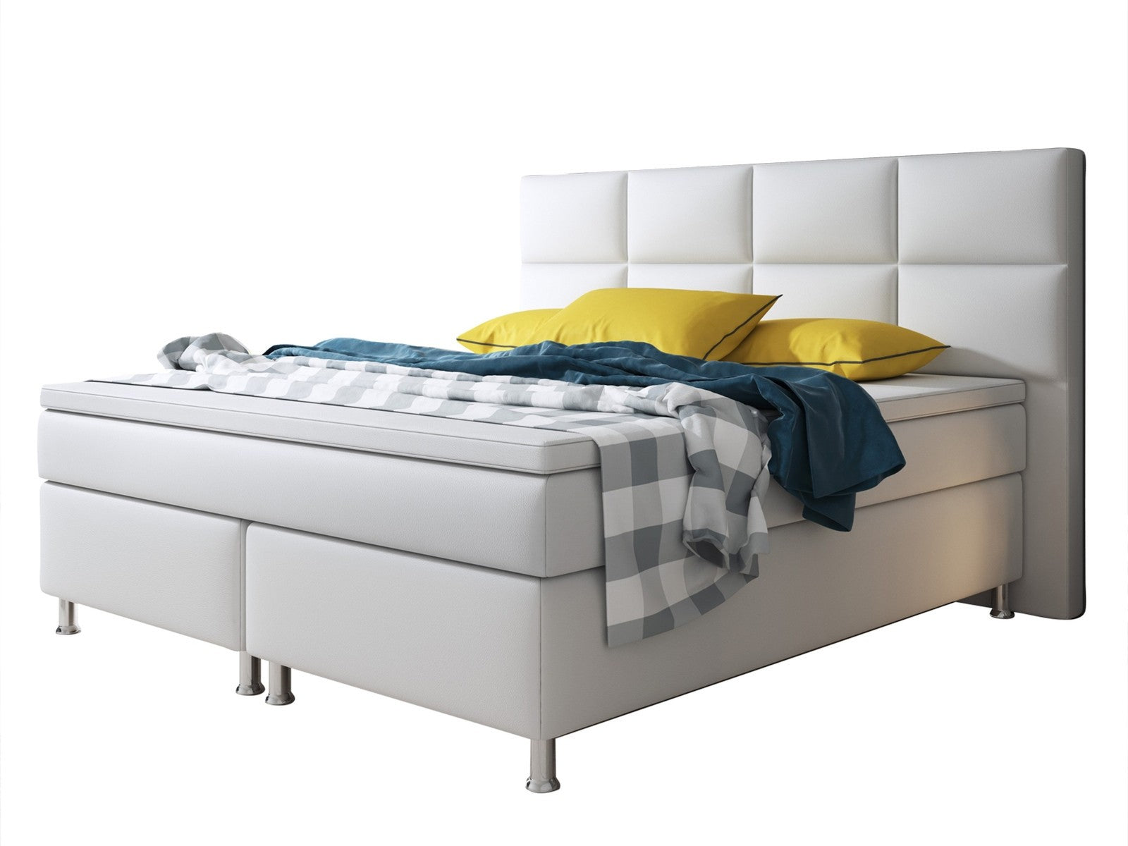 Boxspringbett Bett 180x200 cm Kunstleder Weiß Doppelbett  Schlafzimmer modern