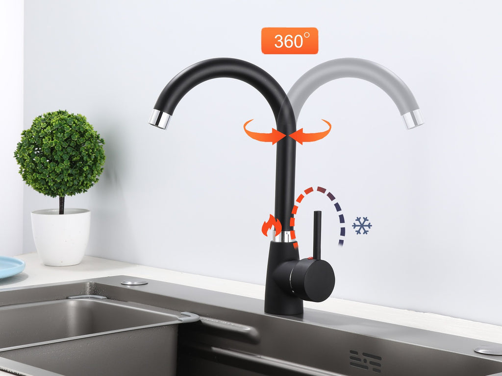 Küchenarmatur 360° Wasserhahn Küche Mischbatterie Spültisch Schwarz GMF801