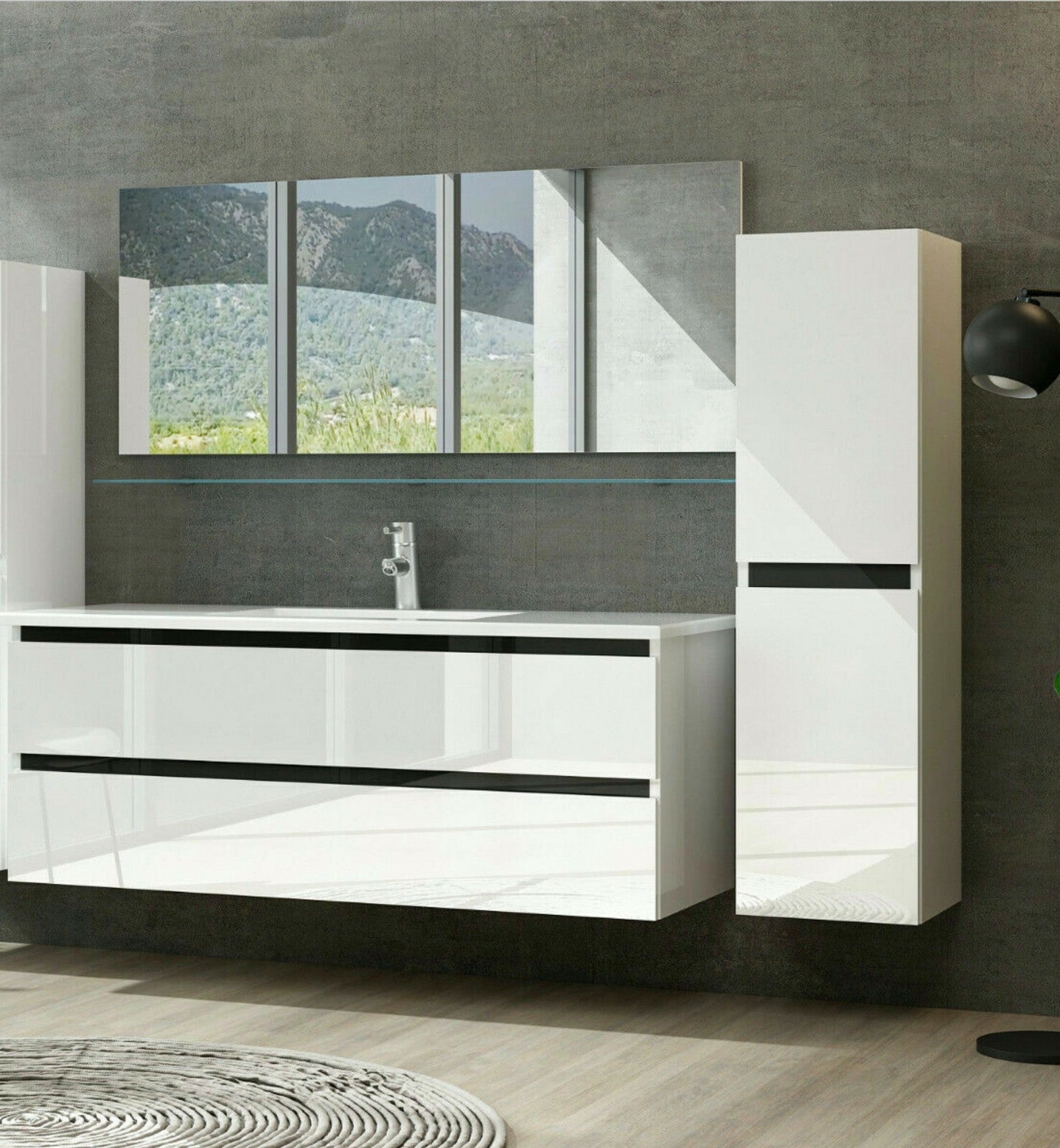 Badmöbel Set Design Weiss Hochglanz Badezimmermöbel 120 cm bis 8tlg Bad Möbel