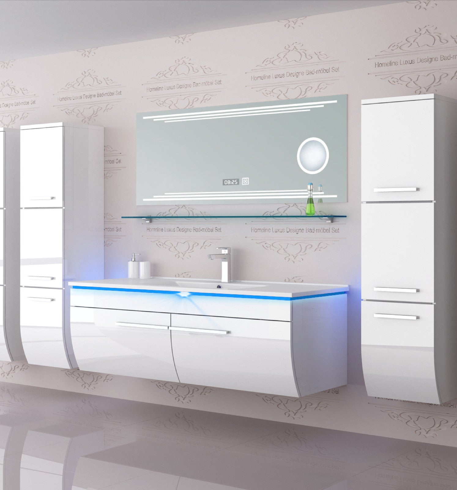 Badmöbel Set Badezimmer schränke Waschbecken Spiegel Weiß LED  Badmöbel Set 120