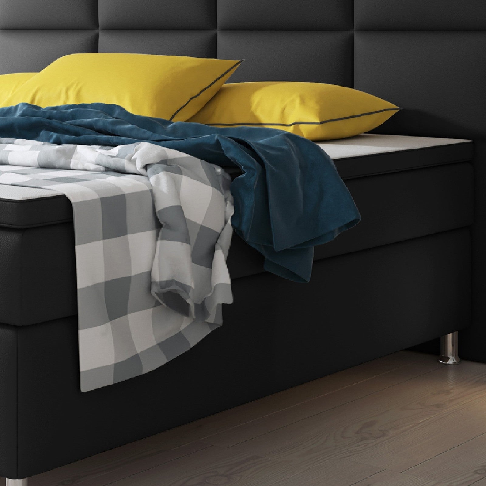 Boxspringbett Bett 180x200 cm Kunstleder Schwarz Doppelbett  Schlafzimmer