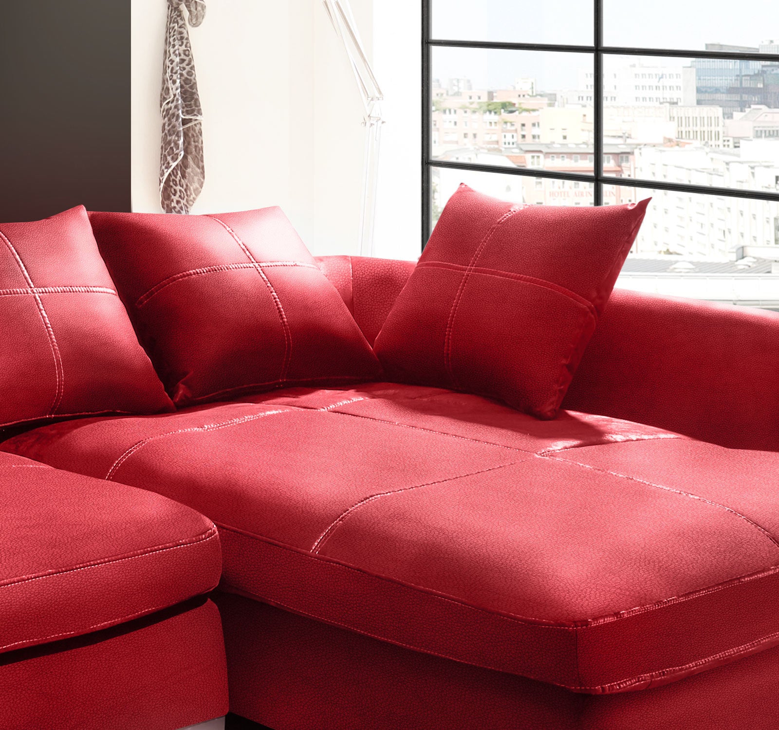 Design Couchgarnitur Rot Big K Leder Sofa Eck Sofa Wohnlandschaft Megasofa Links