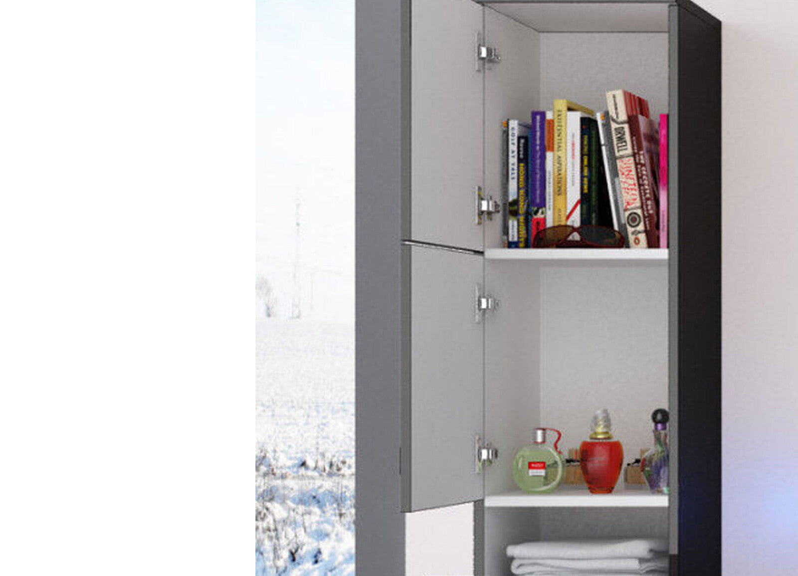 2x Seitenschrank Hochschrank Badmöbel Glanz Badschrank Schwarz 110 cm