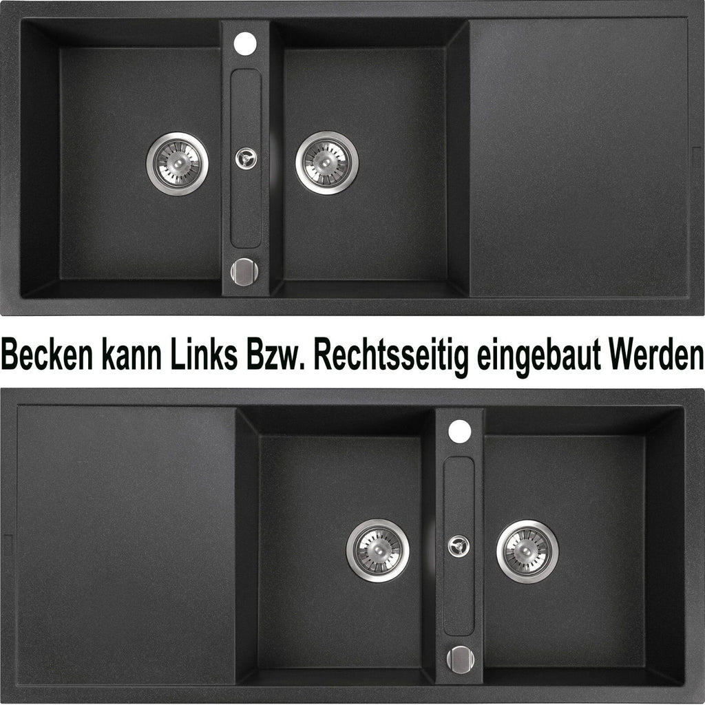 Granitspüle Küchenspüle Granit Siphon Einbauspüle Spülbecken Spüle Granit 116x51