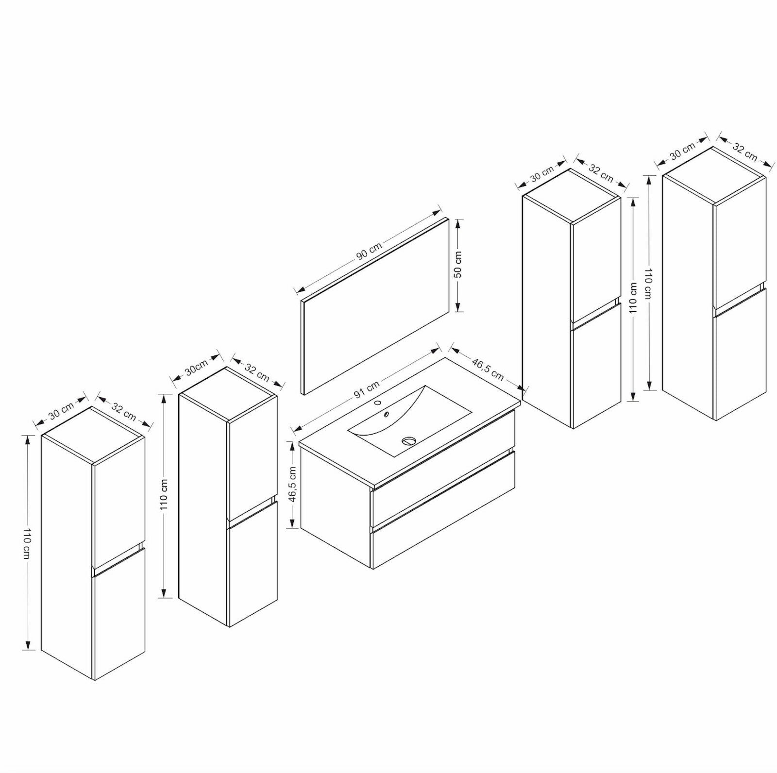 Badmöbel Set Weiss Hochglanz Badezimmermöbel 90 cm bis 8tlg Bad Möbel Badezimmer