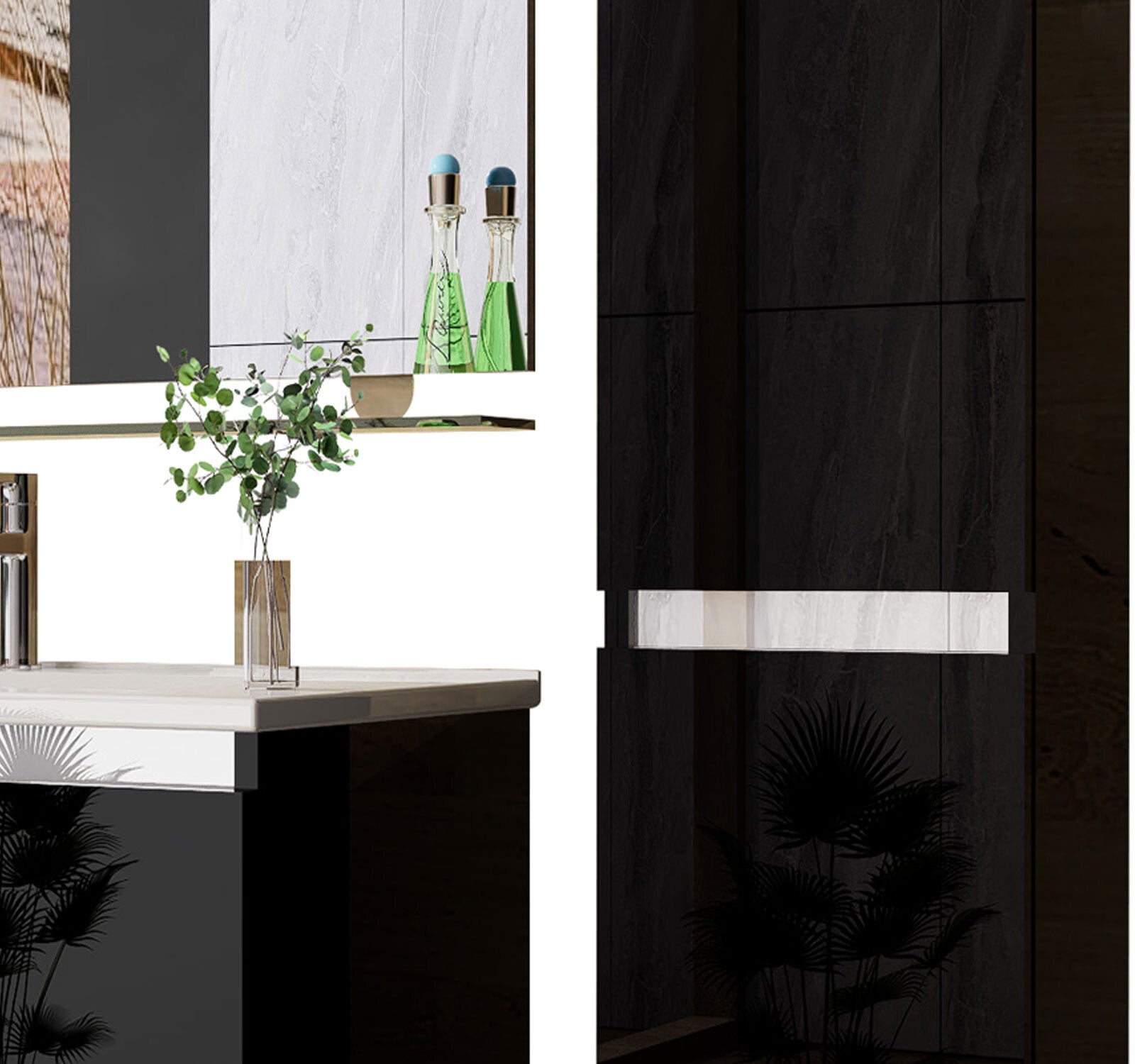 Badmöbel set Hochglanz 6 Tlg Schwarz Soft Close Badezimmer Möbel badmöbel 60 cm