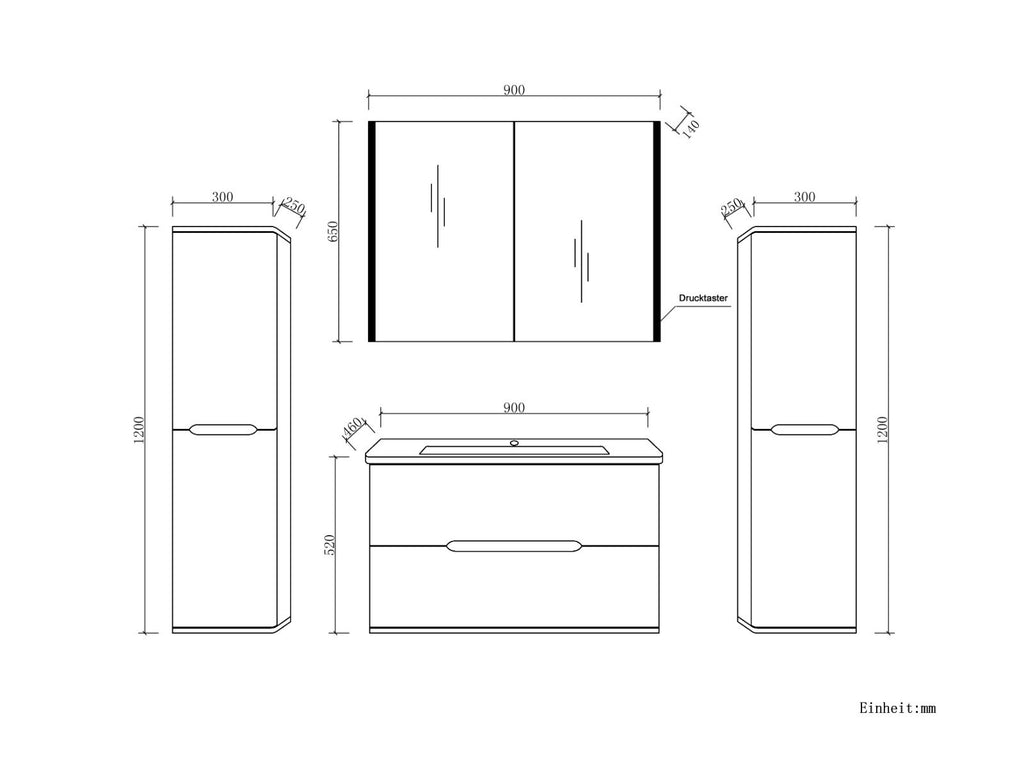 Badmöbel set mit waschbecken und spiegelschrank Hochglanz mit Keramik Becken Bad