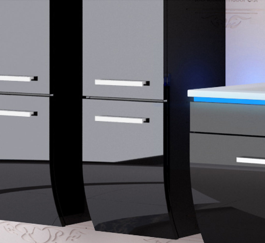 Badmöbel Set Badezimmerset Badmöbel weiß schwarz Hochglanz montiert LED Kosmetik