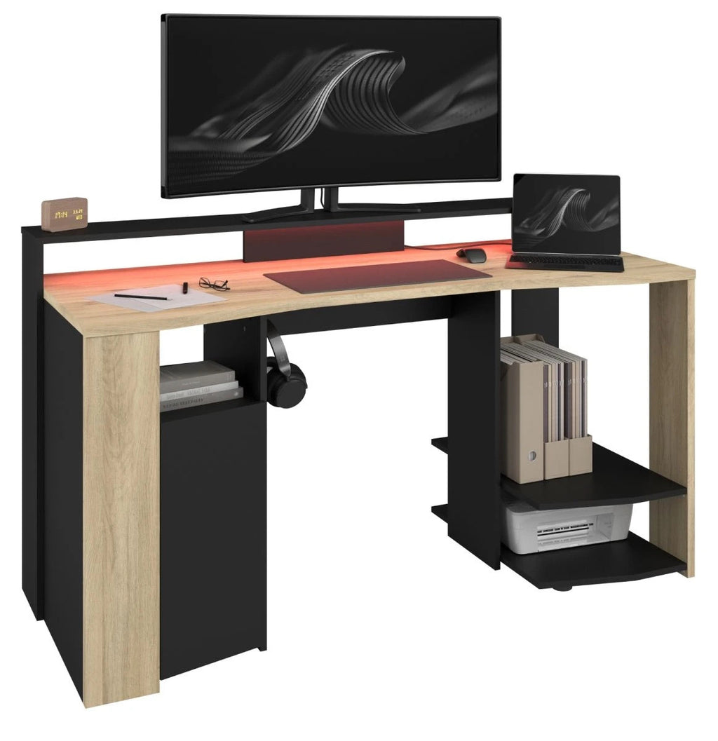 Gamingtisch"Meta"in Eiche und schwarz Gamer Schreibtisch inkl.LED  Farbwechsel