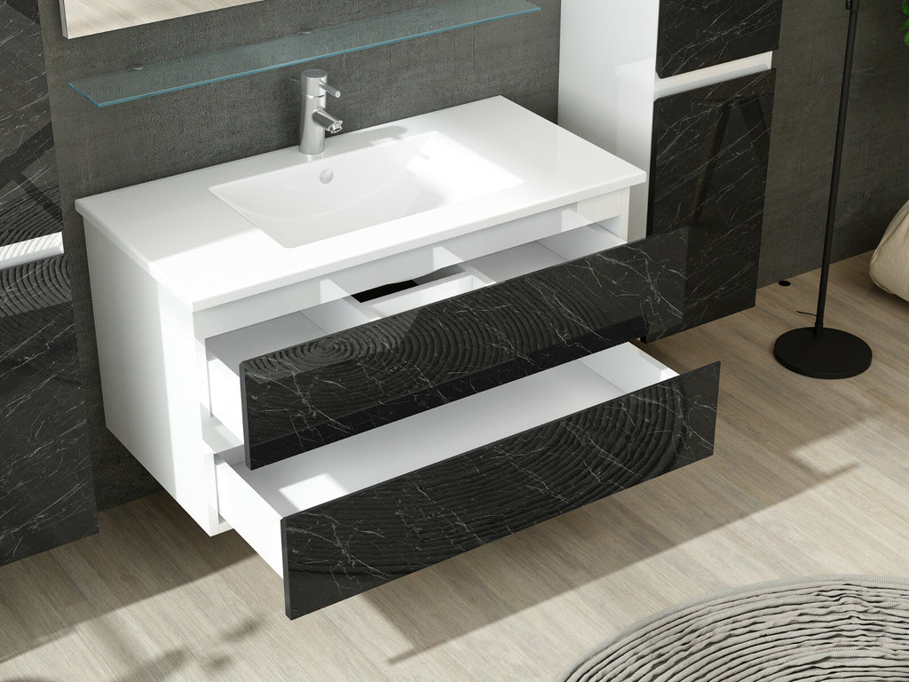 Badmöbel Set Weiss / Marmor Optik Hochglanz Badezimmermöbel 60   90 cm 120 Luuci