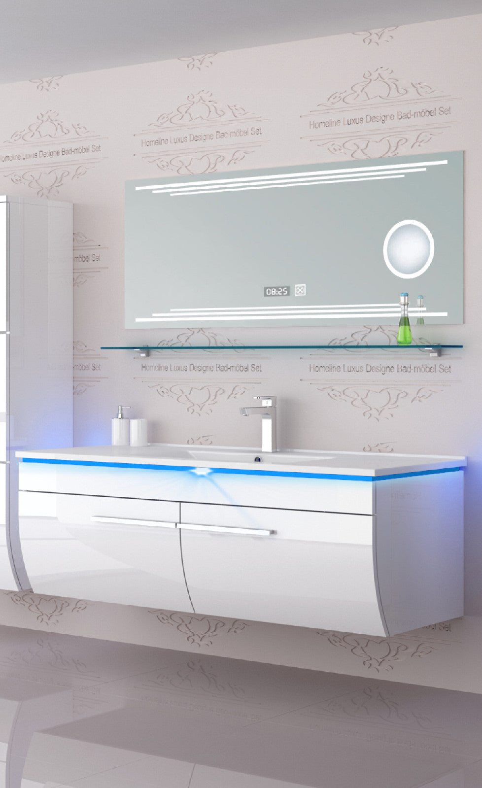 Badmöbel Set Badezimmer schränke Waschbecken Spiegel Weiß LED  Badmöbel Set 120