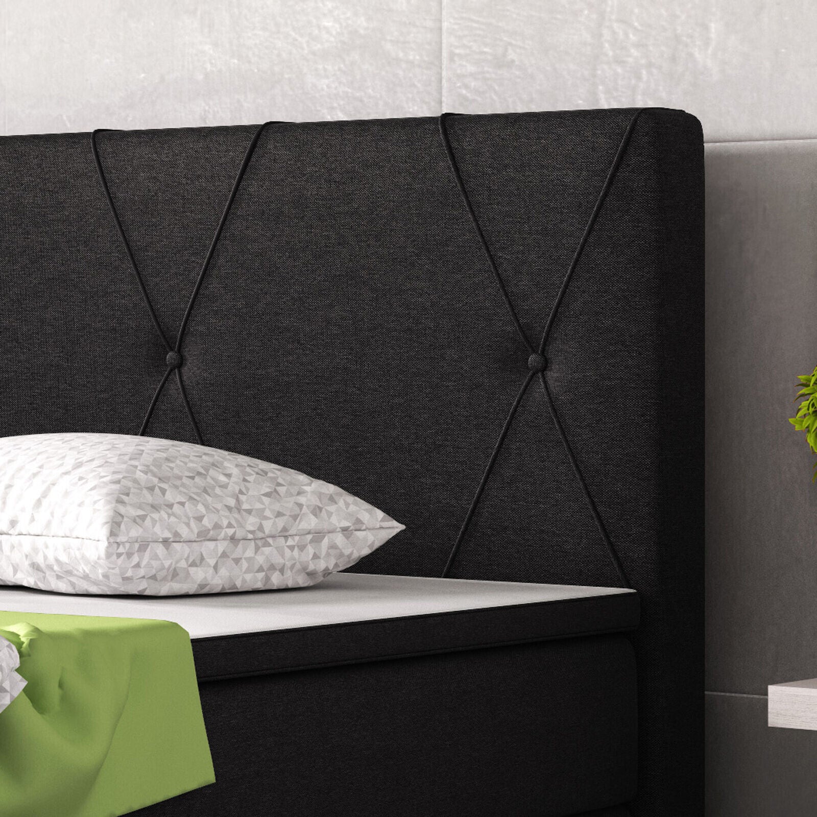 Boxspringbett 180x200 Schwarz Bett Komfortbett Hotelbett Stoff Bett Bayern 31731