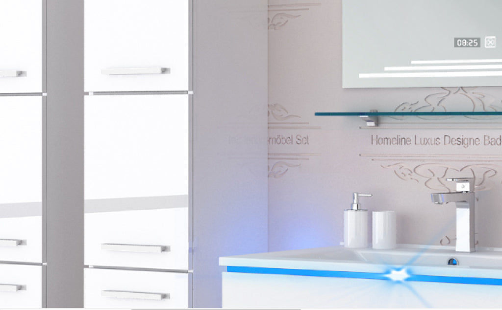 Badmöbel Set Badezimmerset Badmöbel weiß schwarz Hochglanz montiert 70 Kosmetik
