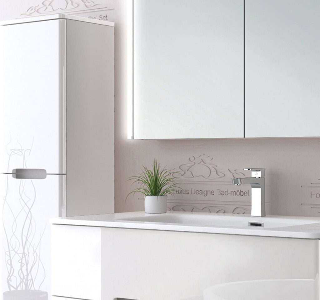Badmöbel set mit waschbecken und spiegelschrank Hochglanz mit Keramik Becken 90